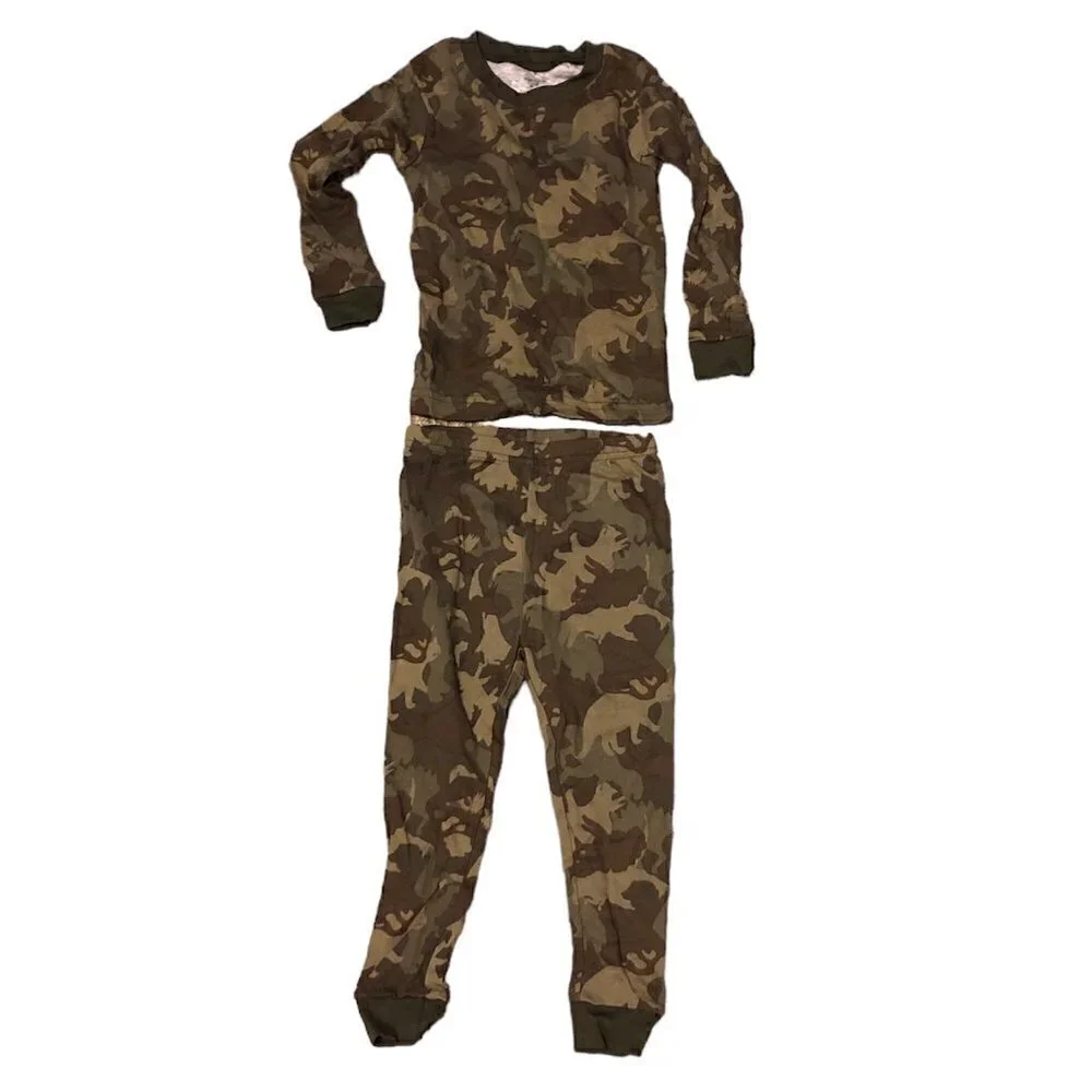 CARTER'S Pajama Set Baby Size 24 Months Green Brown Dinosaur Print